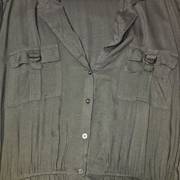 Ashley Stewart Olive Green Button-Up Jumpsuit W/ Pockets & Elastic Waist Size 24 - Picture 11 of 15